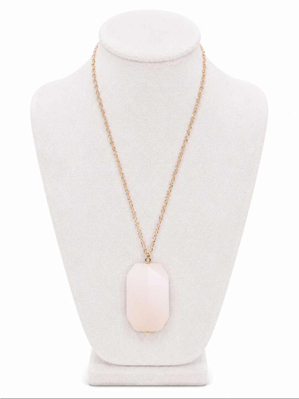Blush Pink Faceted Statement Pendant Gold-Tone Long Necklace